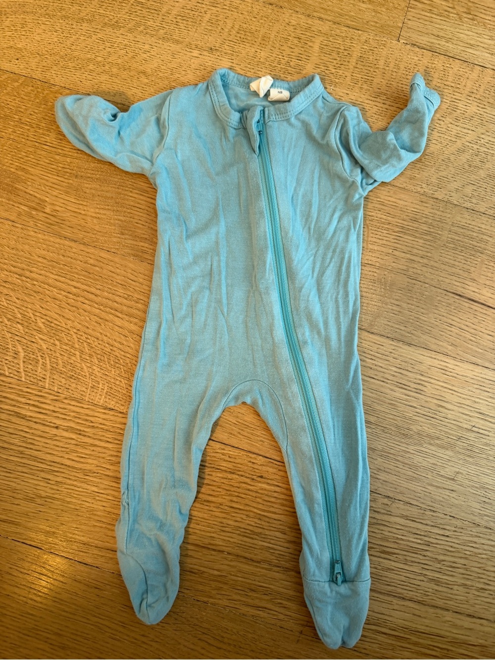 Teal Blue Zip-Up Footed One-Piece
